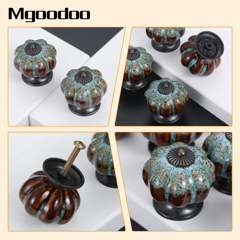 Mgoodoo 10PCS 1.57'' Pumpkin Knobs, Vintage Ceramic Cabinet Knobs, Decorative Drawer Handle for Dresser Closet Cupboard Door Pulls Handles Blue - Image 3